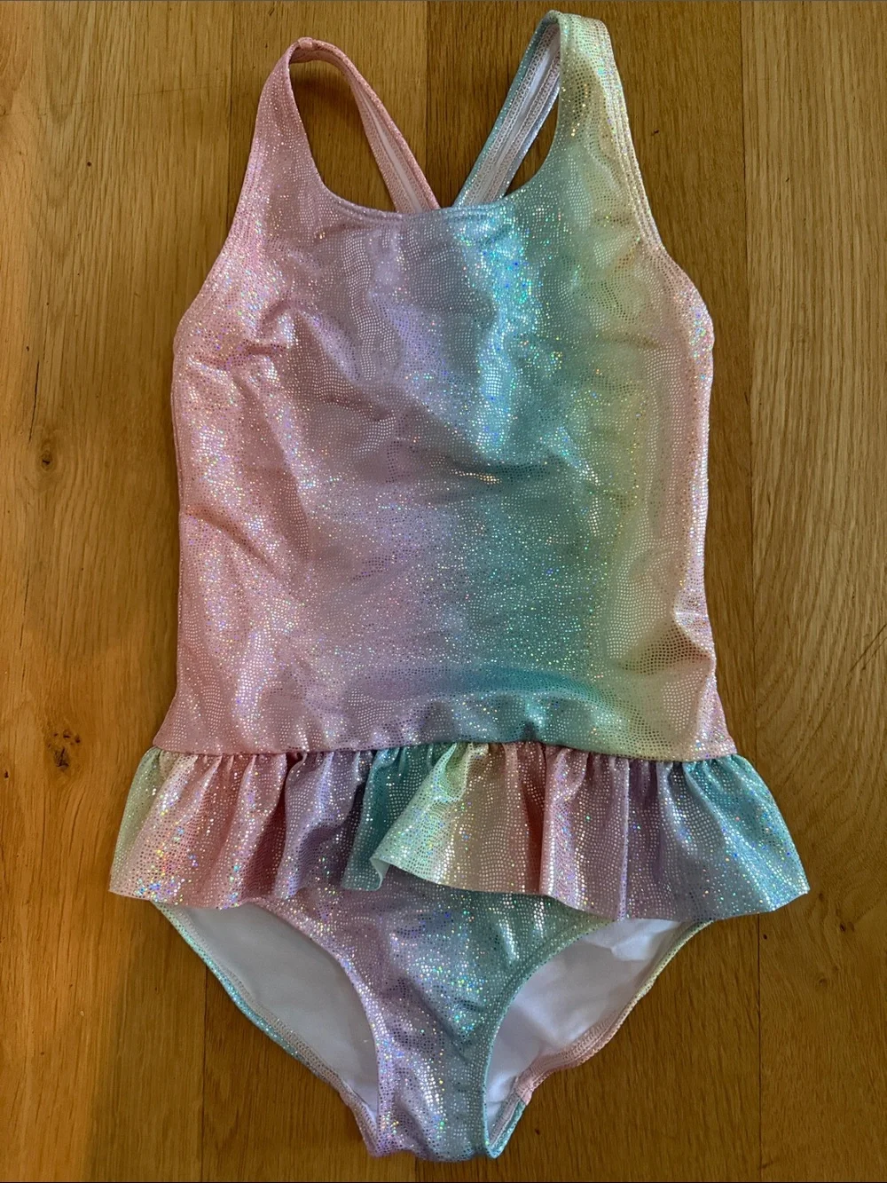 H&M Shimmer Pastel Rainbow Ruffle One-Piece Swimsuit